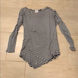 Cabi asymmetrical black and white striped top